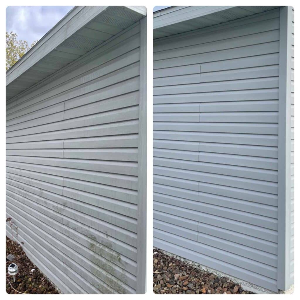House Wash – Before And After(1) Before And After Of House Siding That Has Been Cleaned By Driftless Exteriors.